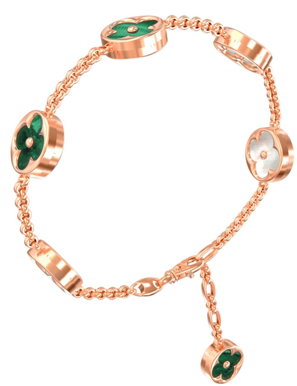 Браслет из золота c малахитом и перламутром