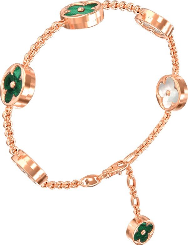 Браслет из золота c малахитом и перламутром