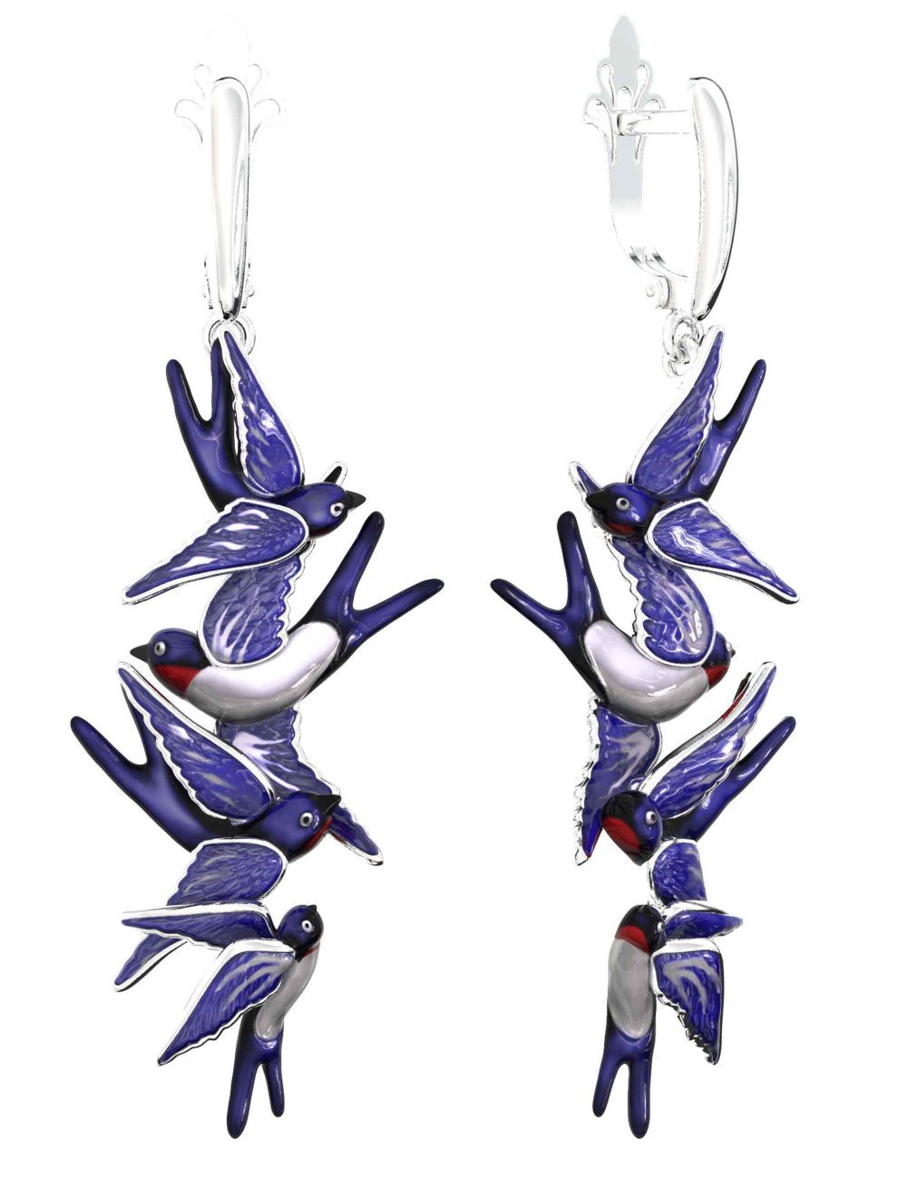 Серьги из белого золота c эмалью