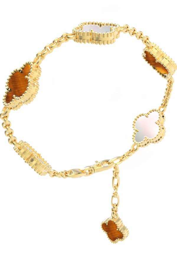 Браслет из лимонного золота c тигровым глазом и перламутром