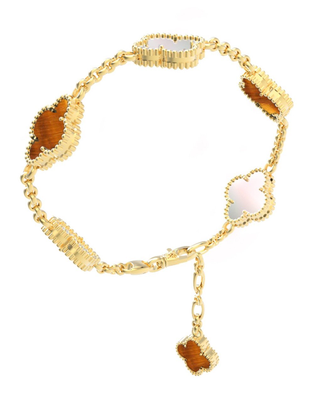 Браслет из лимонного золота c тигровым глазом и перламутром