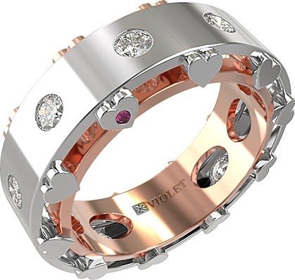 Кольцо из золота c бриллиантами и рубином