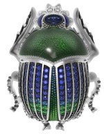 Брошь из белого золота c эмалью, фианитом и сапфиром