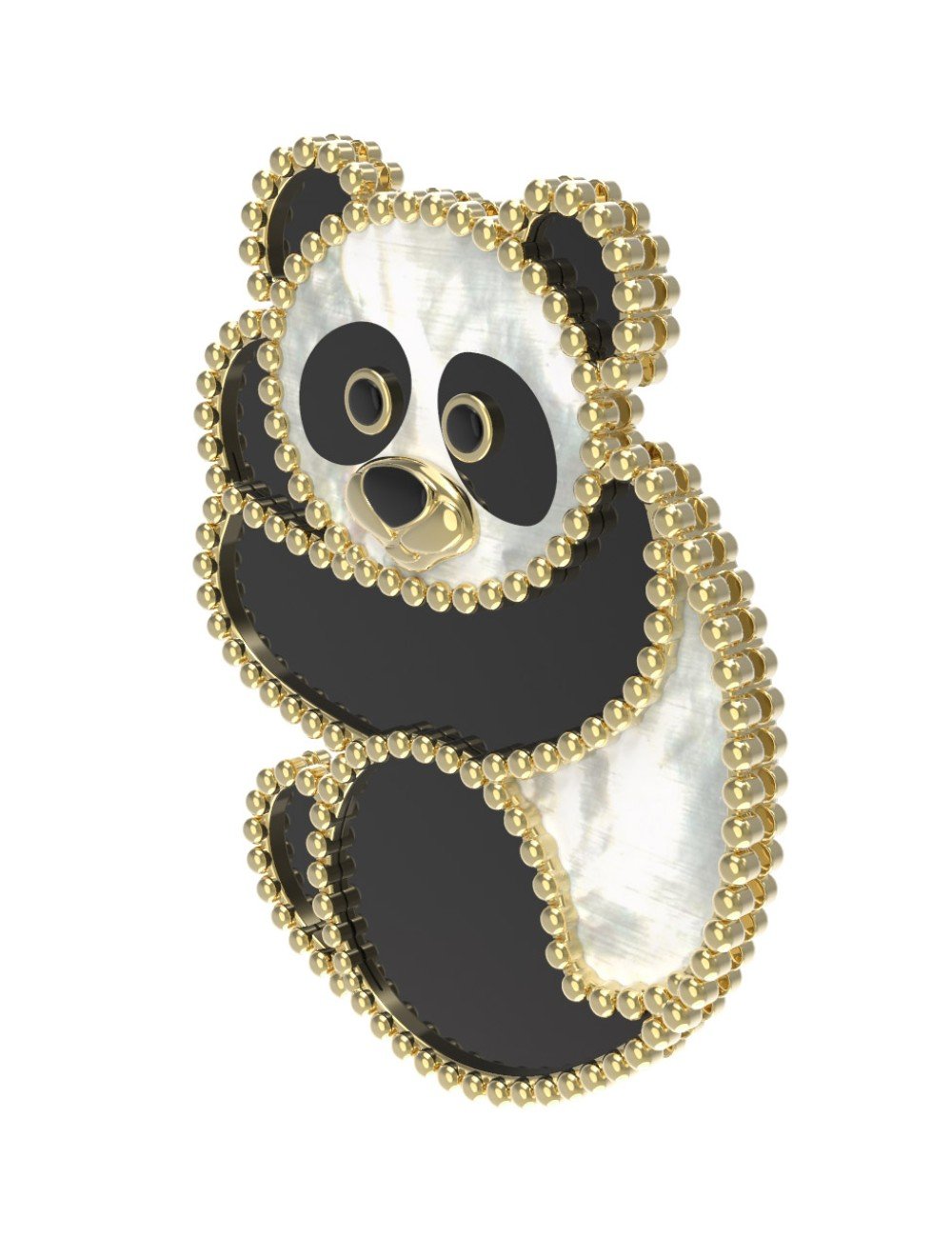 Брошь из лимонного золота c эмалью, ониксом и перламутром