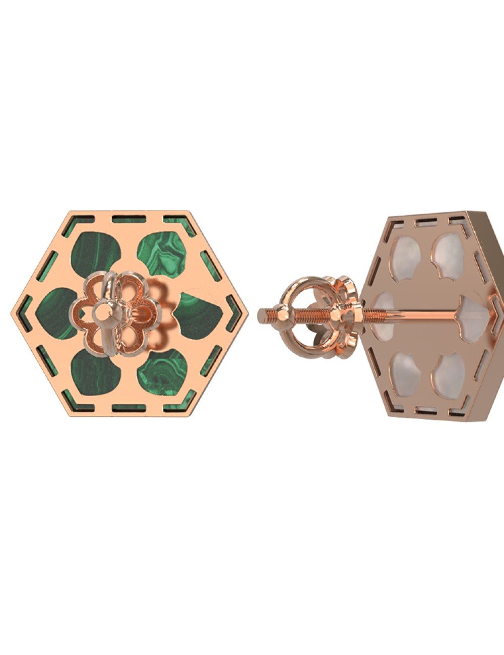 Серьги из золота c малахитом и перламутром