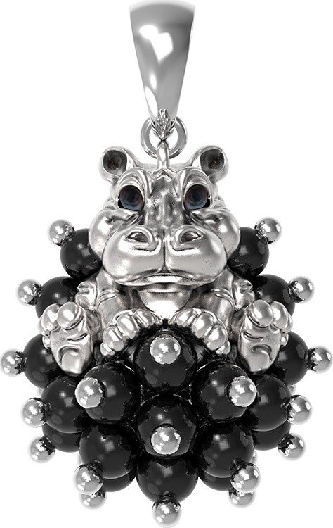 Подвеска из белого золота c эмалью и ониксом