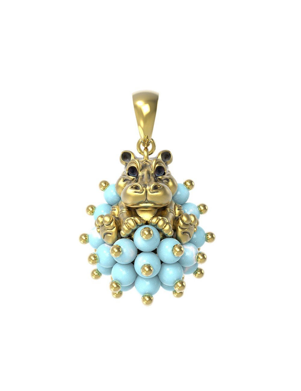 Подвеска из лимонного золота c эмалью и бирюзой