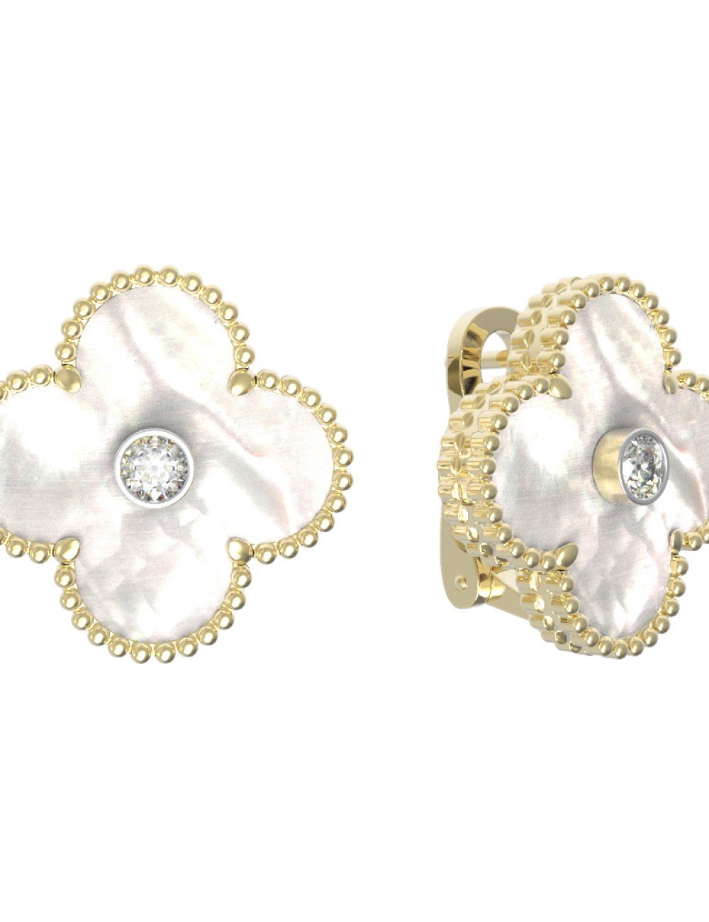 Серьги из лимонного золота c бриллиантами и перламутром