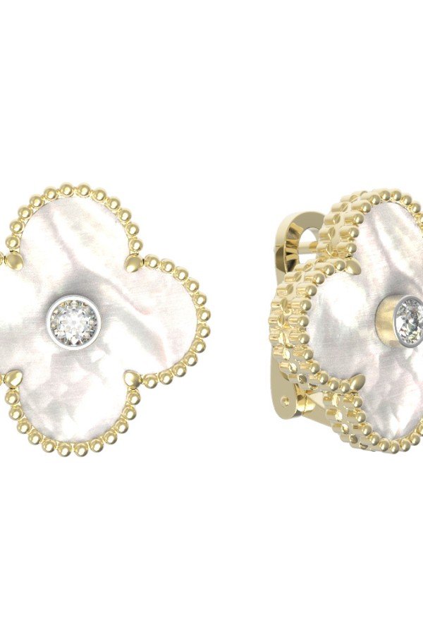 Серьги из лимонного золота c бриллиантами и перламутром