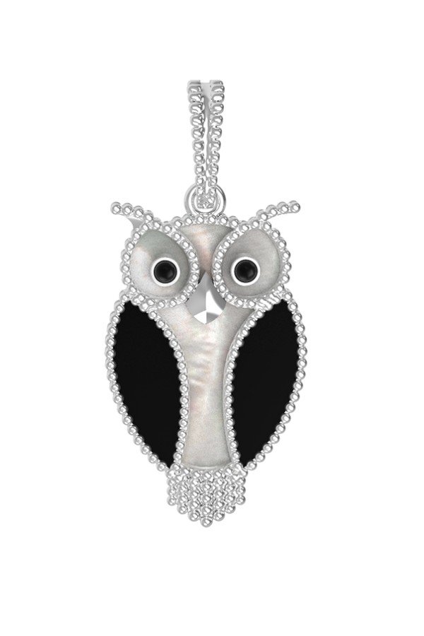 Подвеска из белого золота c эмалью, ониксом и перламутром