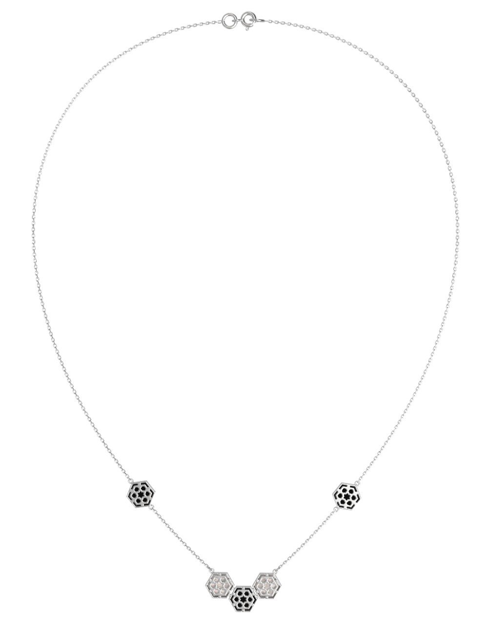 Колье из белого золота c ониксом и перламутром