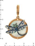 Подвеска из золота c сапфиром, эмалью и перламутром