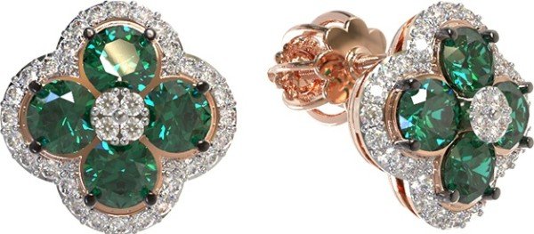 Серьги из золота c бриллиантами и изумрудом