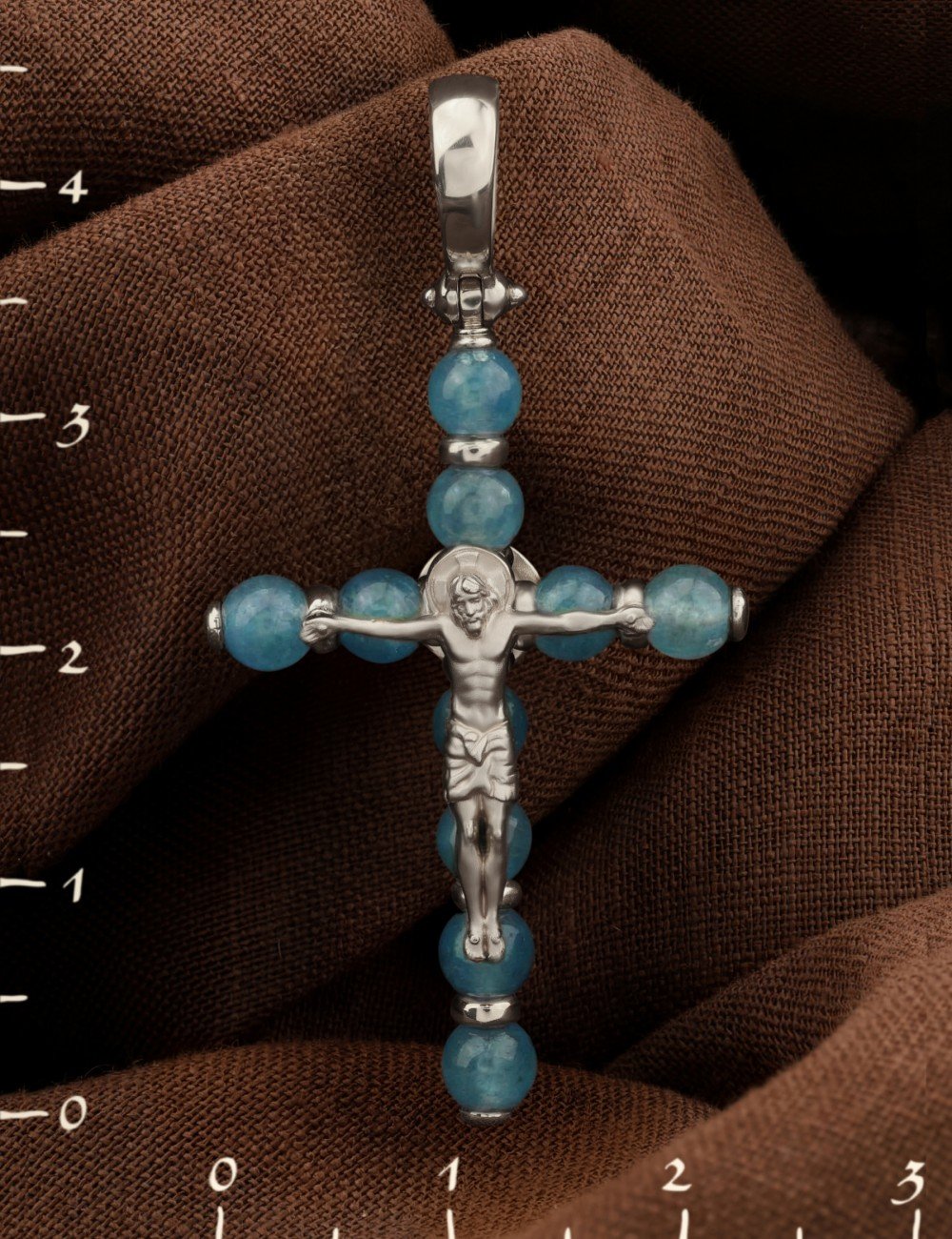 Крест из белого золота c жадеитом