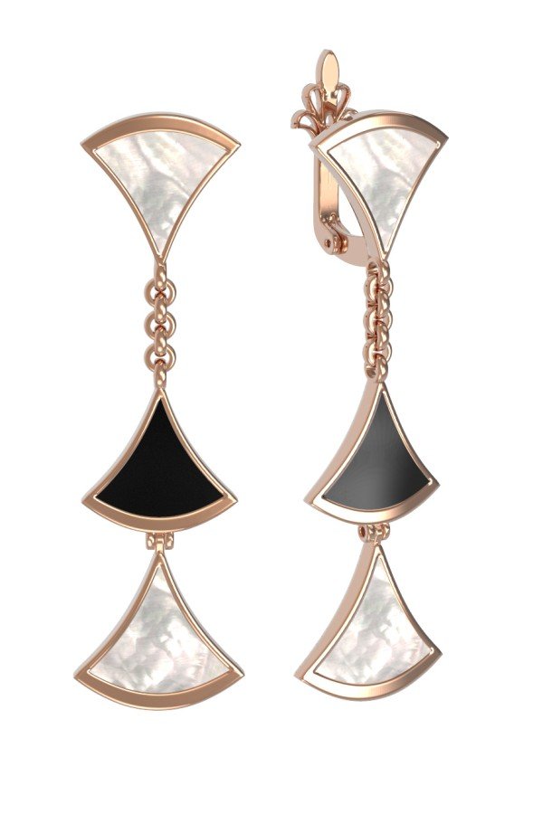 Серьги из золота c ониксом и перламутром