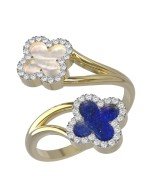 Кольцо из лимонного золота c бриллиантами, лазуритом и перламутром