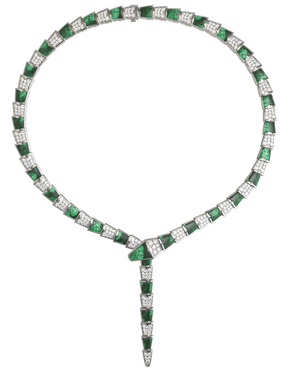 Колье из белого золота c бриллиантами и малахитом