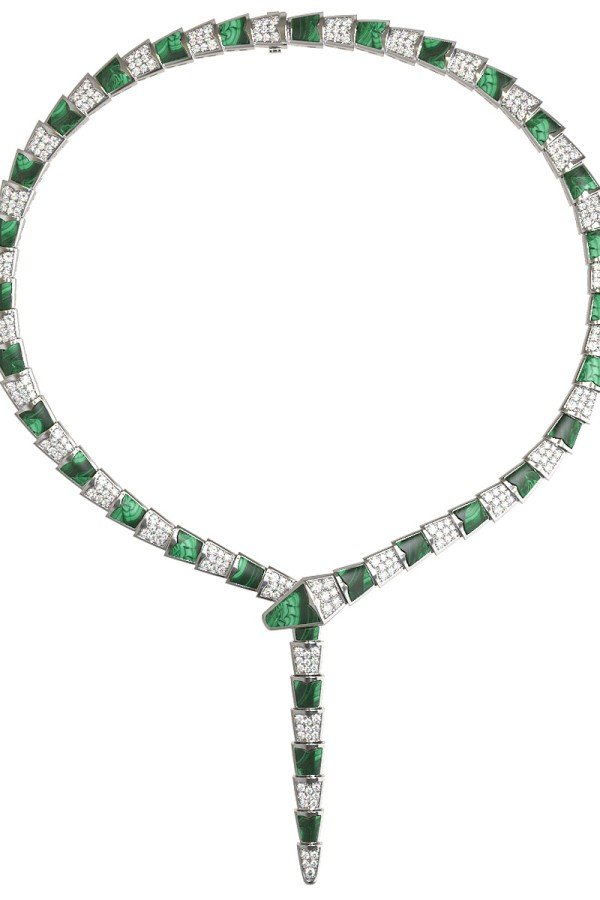 Колье из белого золота c бриллиантами и малахитом