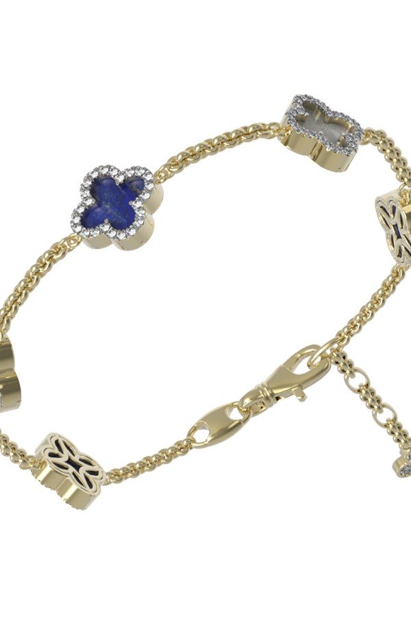 Браслет из лимонного золота c бриллиантами, лазуритом и перламутром