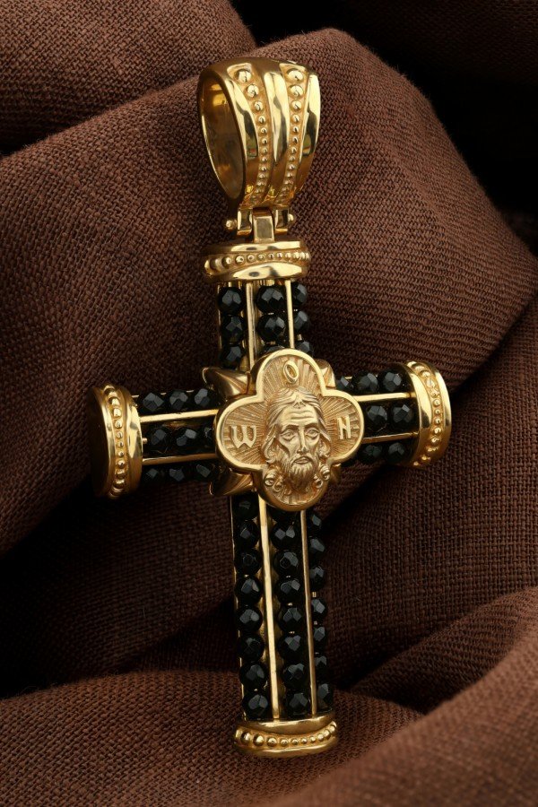 Крест из лимонного золота c ониксом