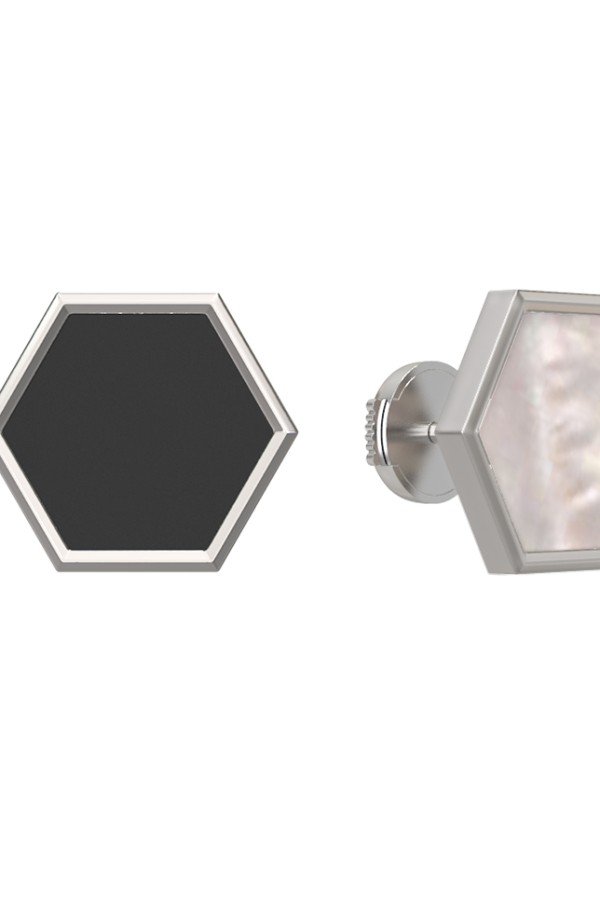 Серьги из белого золота c ониксом и перламутром