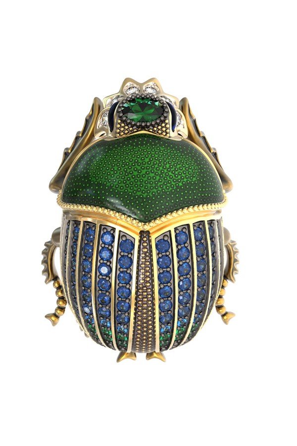 Брошь из лимонного золота c эмалью, фианитом и турмалином