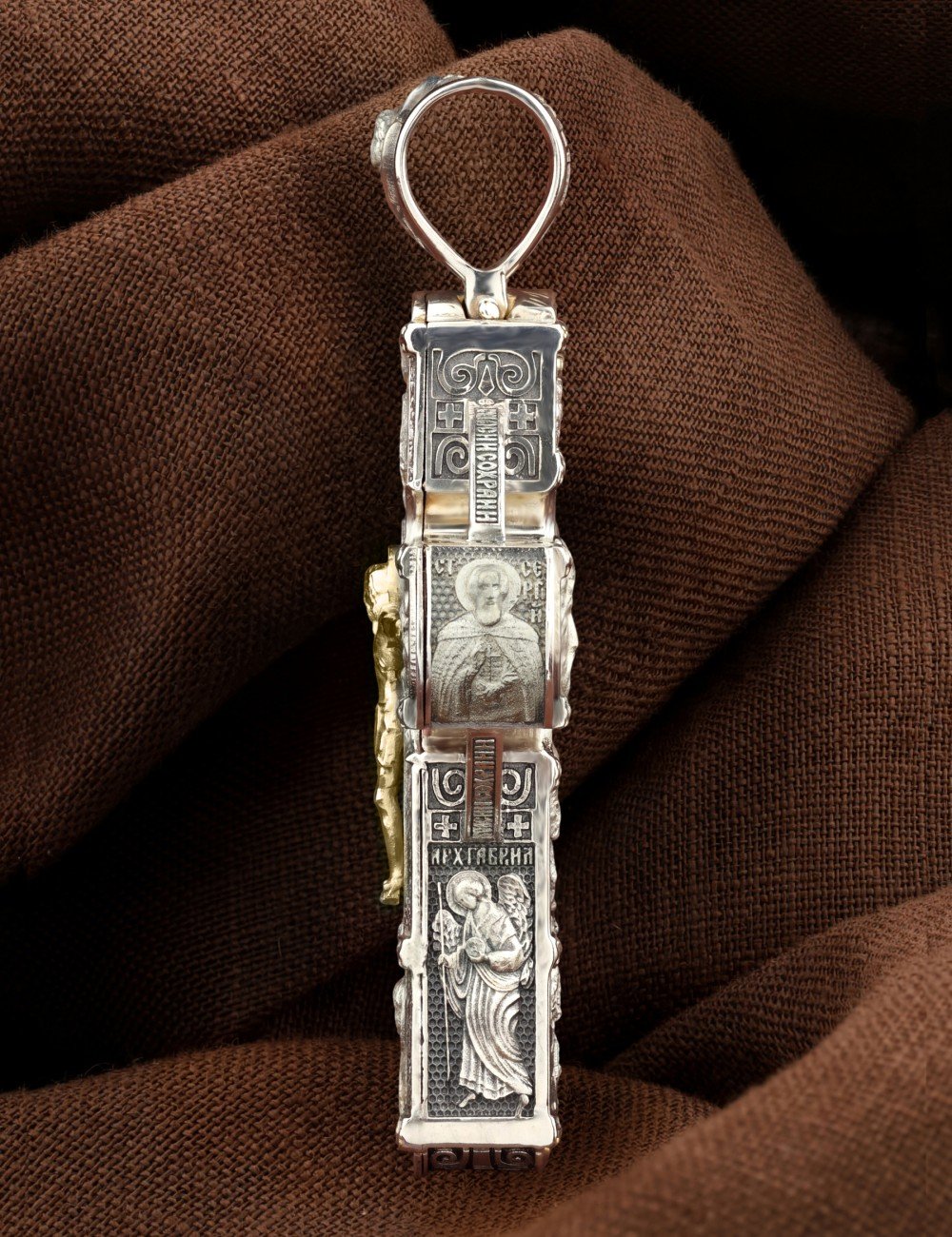 Крест из серебра 925 пробы и золота 585 пробы c эбеновым деревом