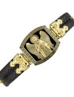 Браслет из лимонного золота c эмалью, шнурком и ониксом