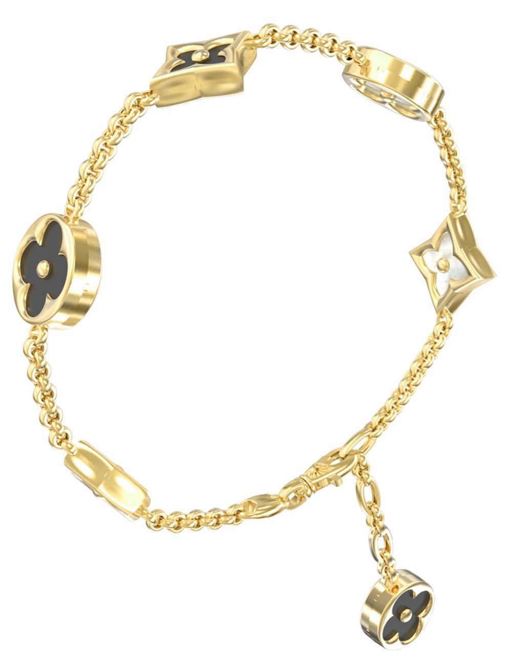 Браслет из лимонного золота c ониксом и перламутром