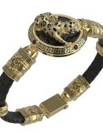 Браслет из лимонного золота c эмалью, шнурком, ониксом и рубином