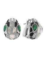 Серьги из белого золота c бриллиантами, рубином, ониксом, малахитом и перламутром