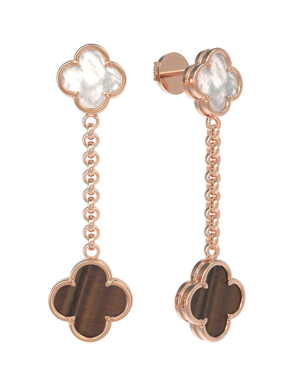 Серьги из золота c тигровым глазом и перламутром