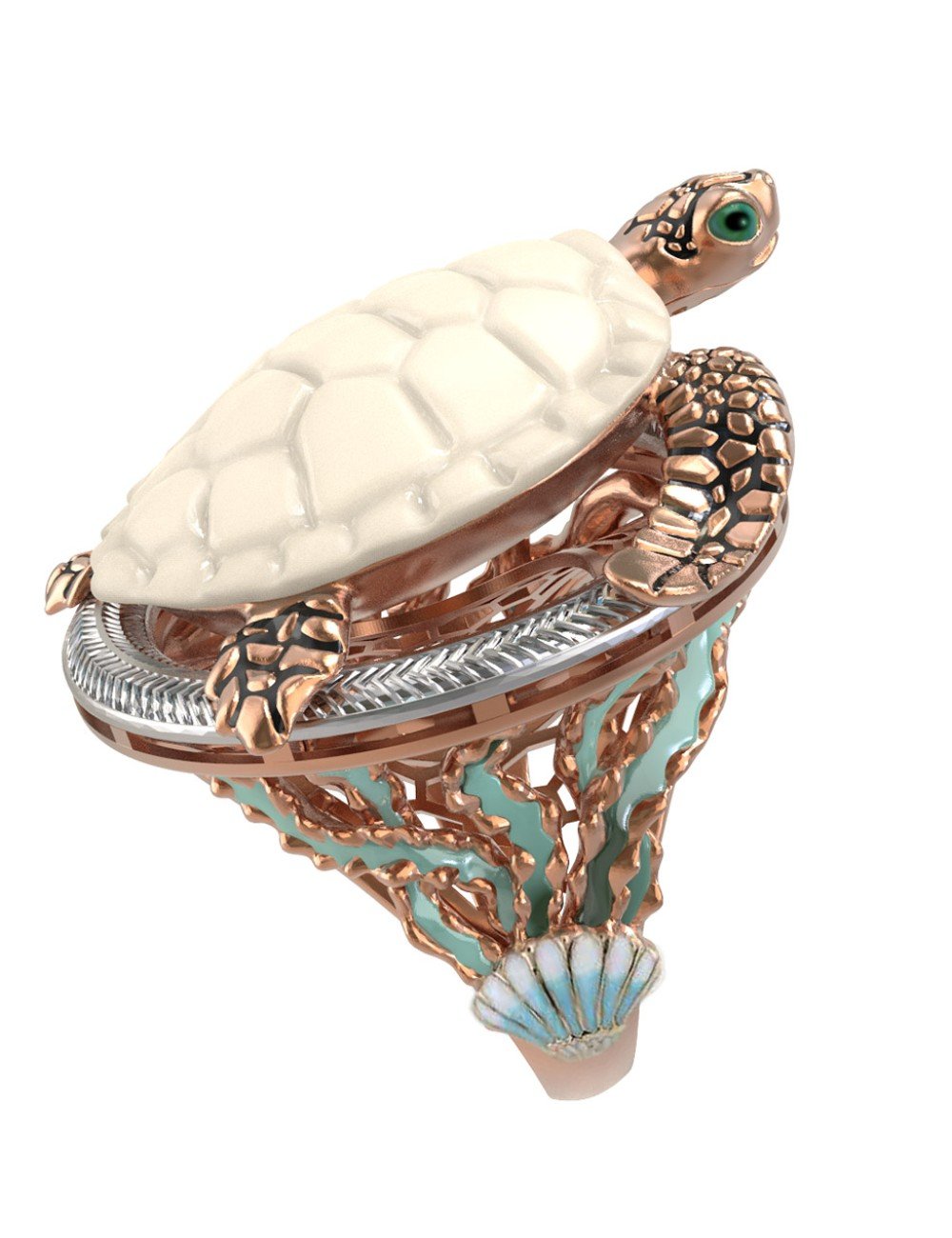 Кольцо из золота c эмалью и бивнем мамонта