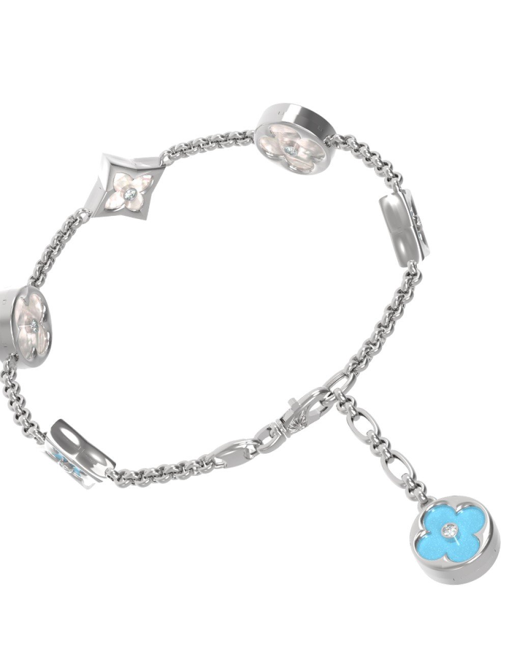 Браслет из белого золота c бриллиантами, бирюзой и перламутром