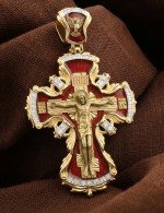 Крест из лимонного золота c эмалью и бриллиантами