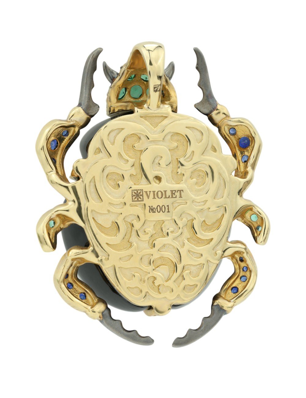 Подвеска из лимонного золота c бриллиантами, сапфиром, изумрудом, ониксом и изумрудом