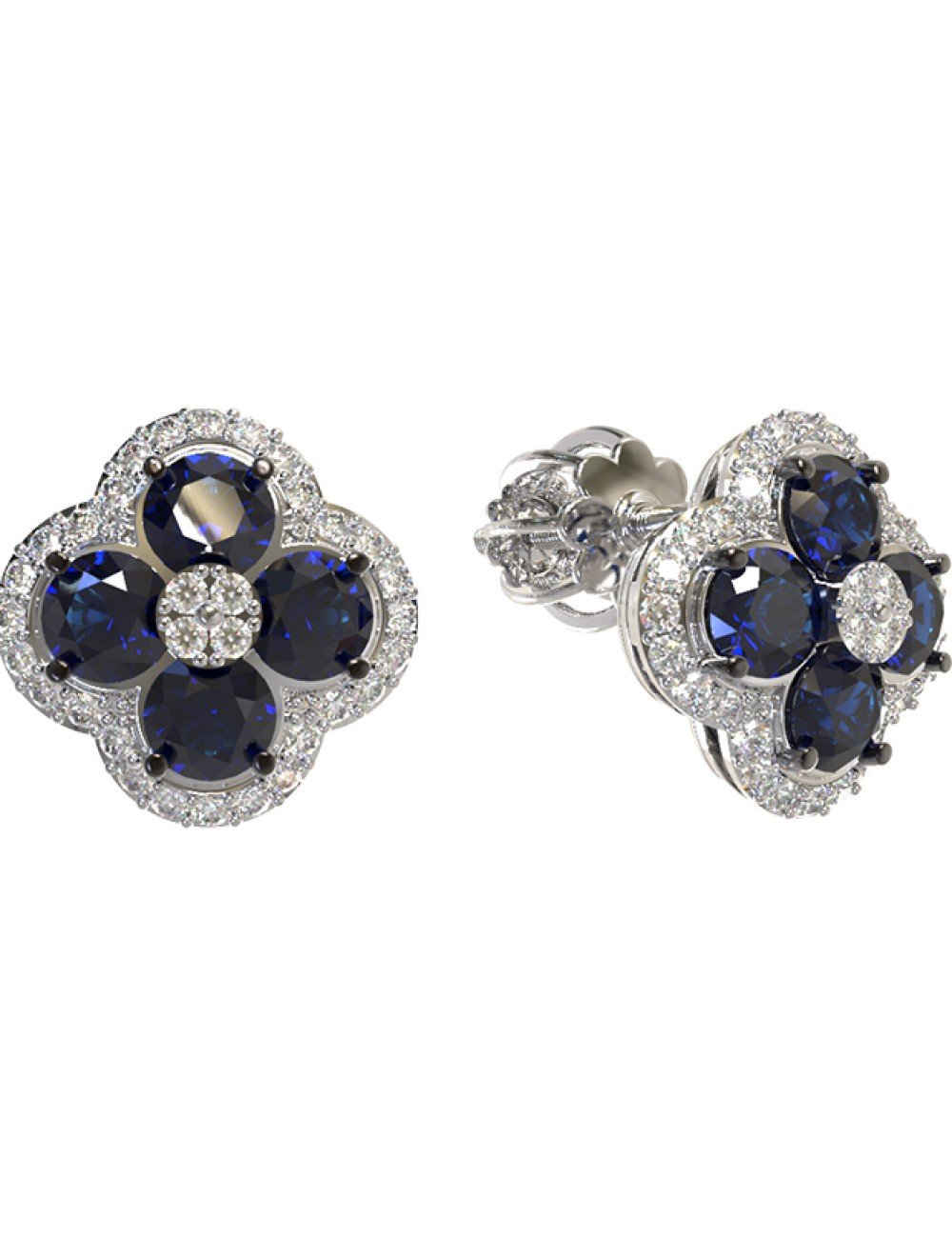 Серьги из белого золота c бриллиантами и сапфиром
