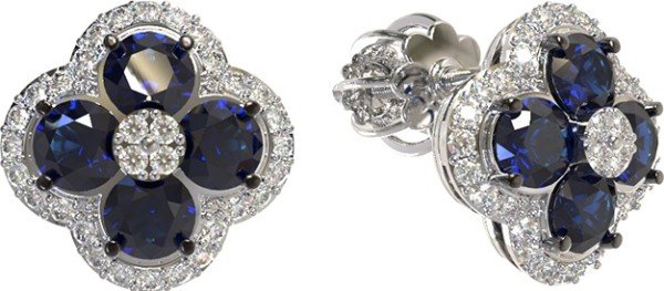 Серьги из белого золота c бриллиантами и сапфиром