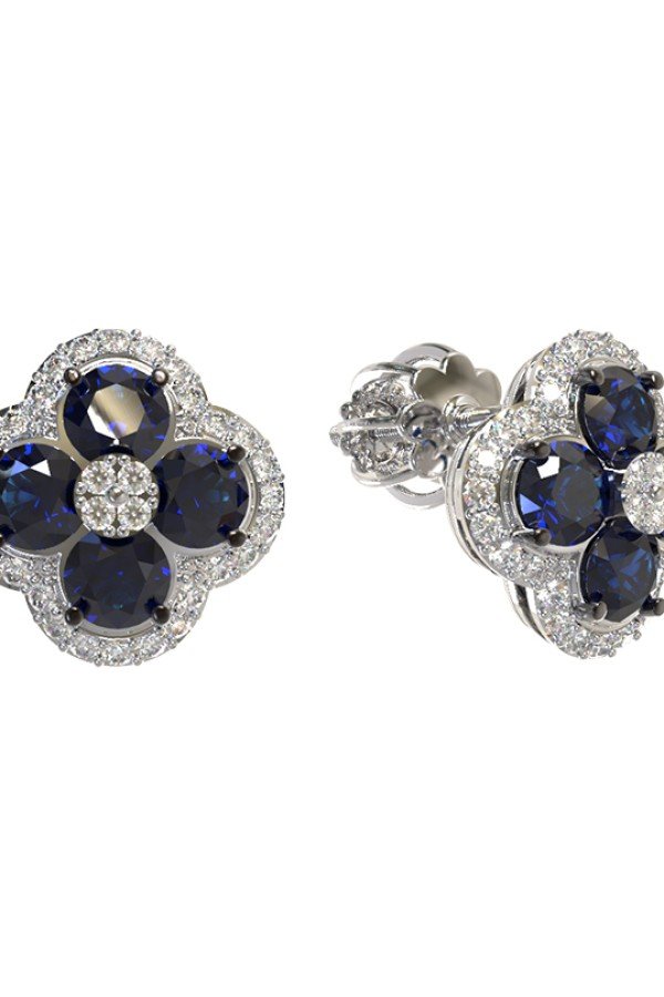 Серьги из белого золота c бриллиантами и сапфиром