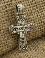 Крест из серебра и золота c ониксом и рубином