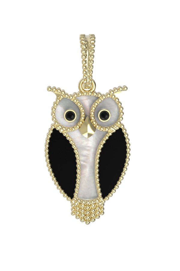 Подвеска из лимонного золота c эмалью, ониксом и перламутром