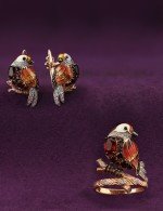 Кольцо из золота c эмалью, фианитом и гранатом