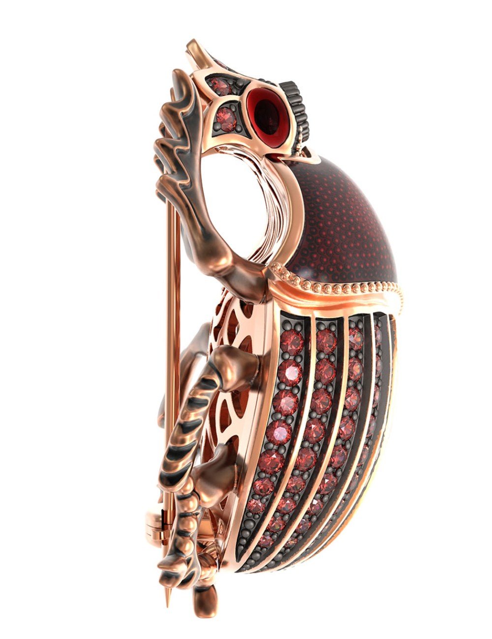 Брошь из золота c эмалью, фианитом и гранатом