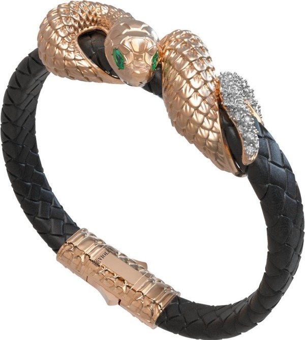 Браслет из золота c бриллиантами, изумрудом и шнурком