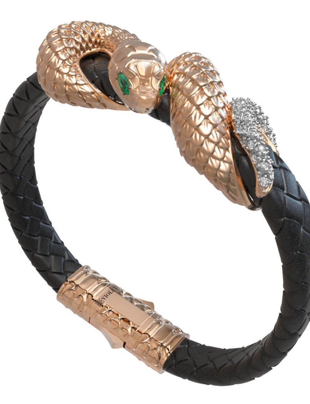 Браслет из золота c бриллиантами, изумрудом и шнурком