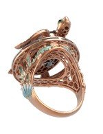 Кольцо из золота c эмалью и железным деревом