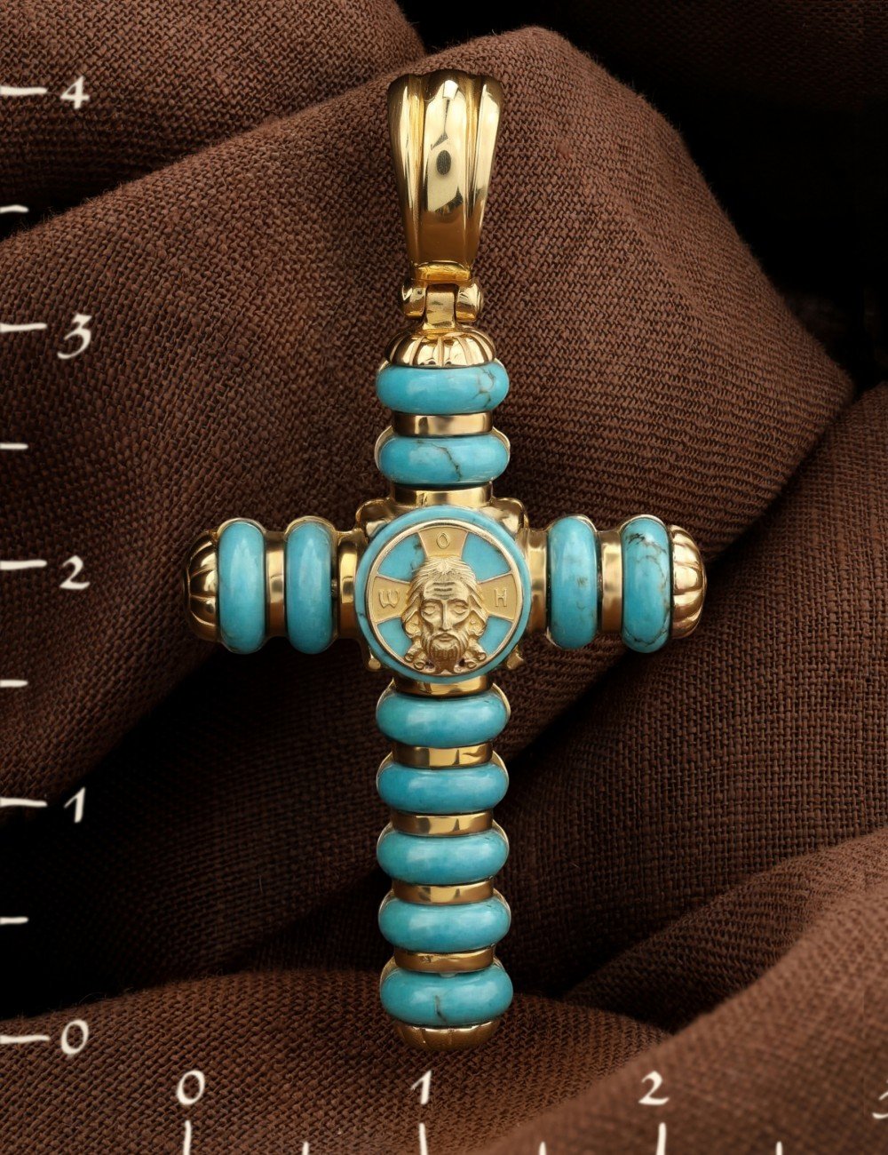 Крест из лимонного золота c бирюзой