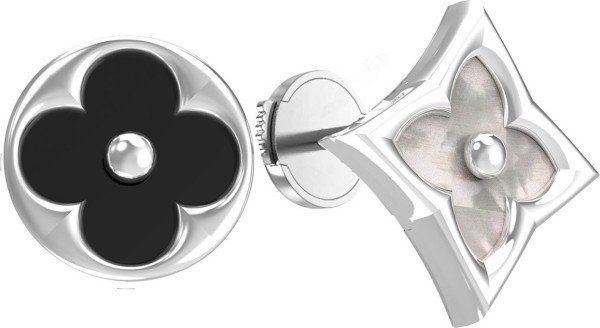 Серьги из белого золота c ониксом и перламутром