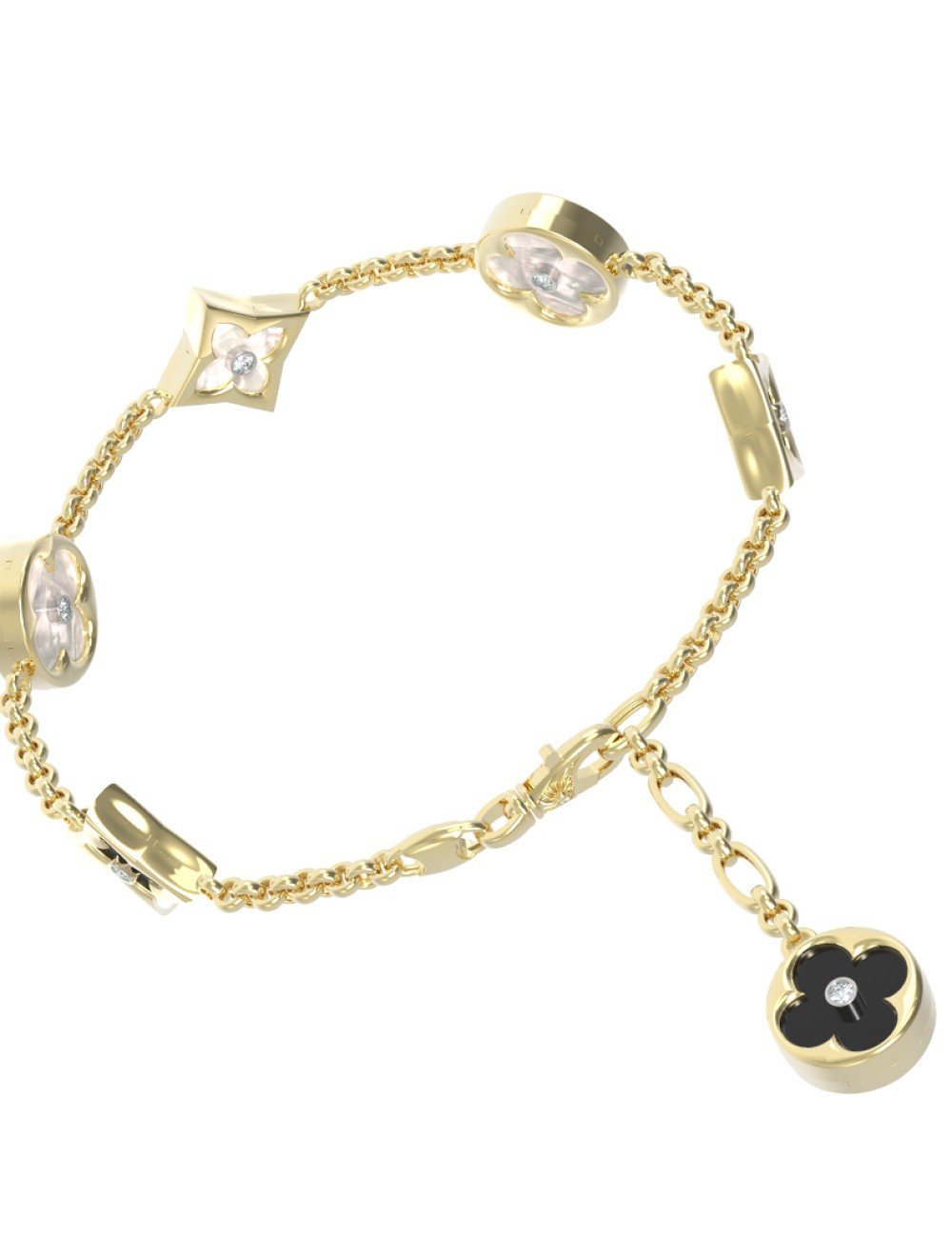 Браслет из лимонного золота c бриллиантами, ониксом и перламутром