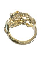 Кольцо из лимонного золота c эмалью, бриллиантами, жемчугом и перламутром